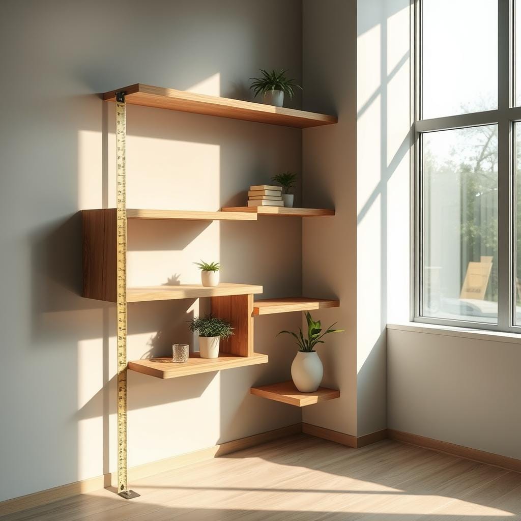 Mesure espace étagères murales design Mesure espace étagères murales design