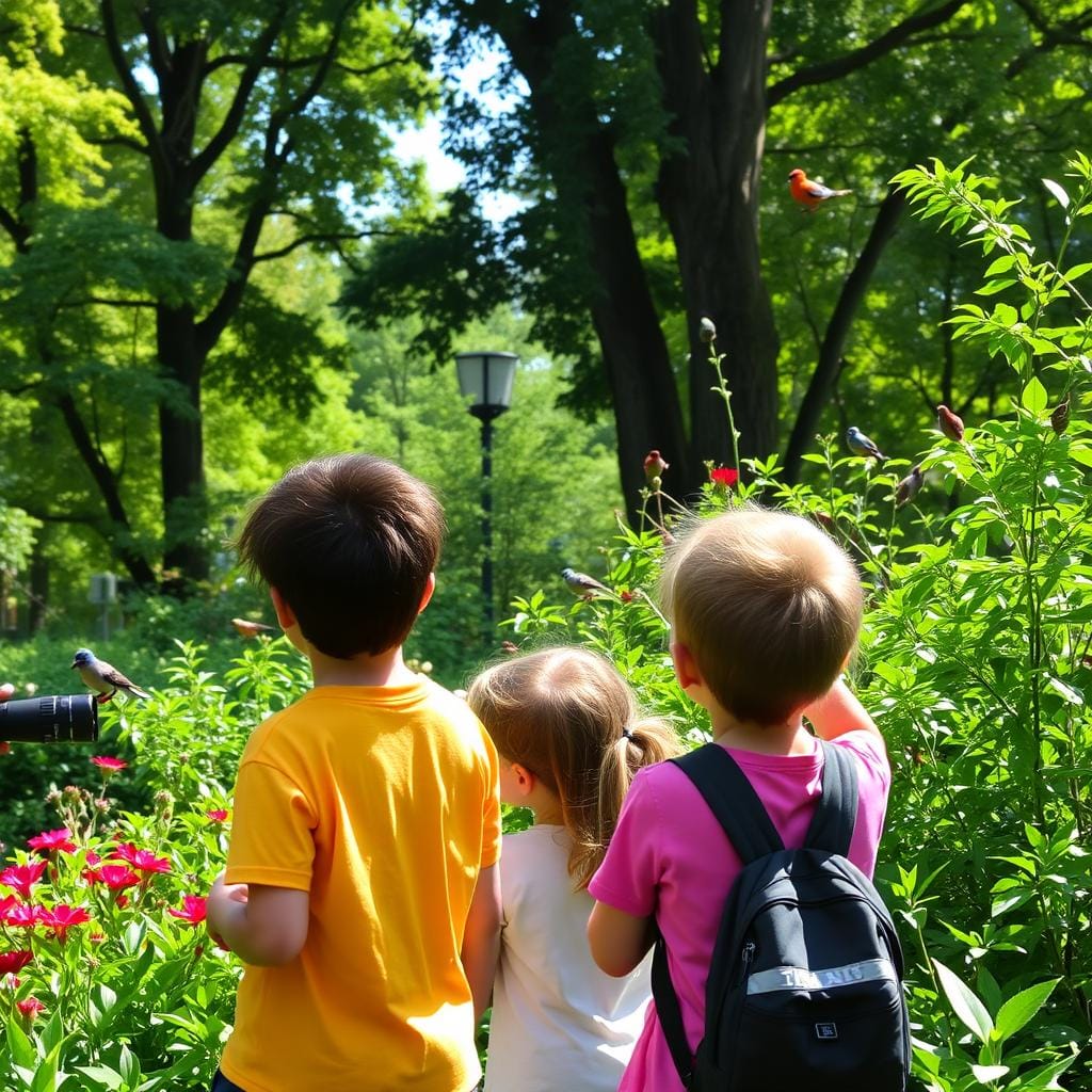 Enfants observant des oiseaux