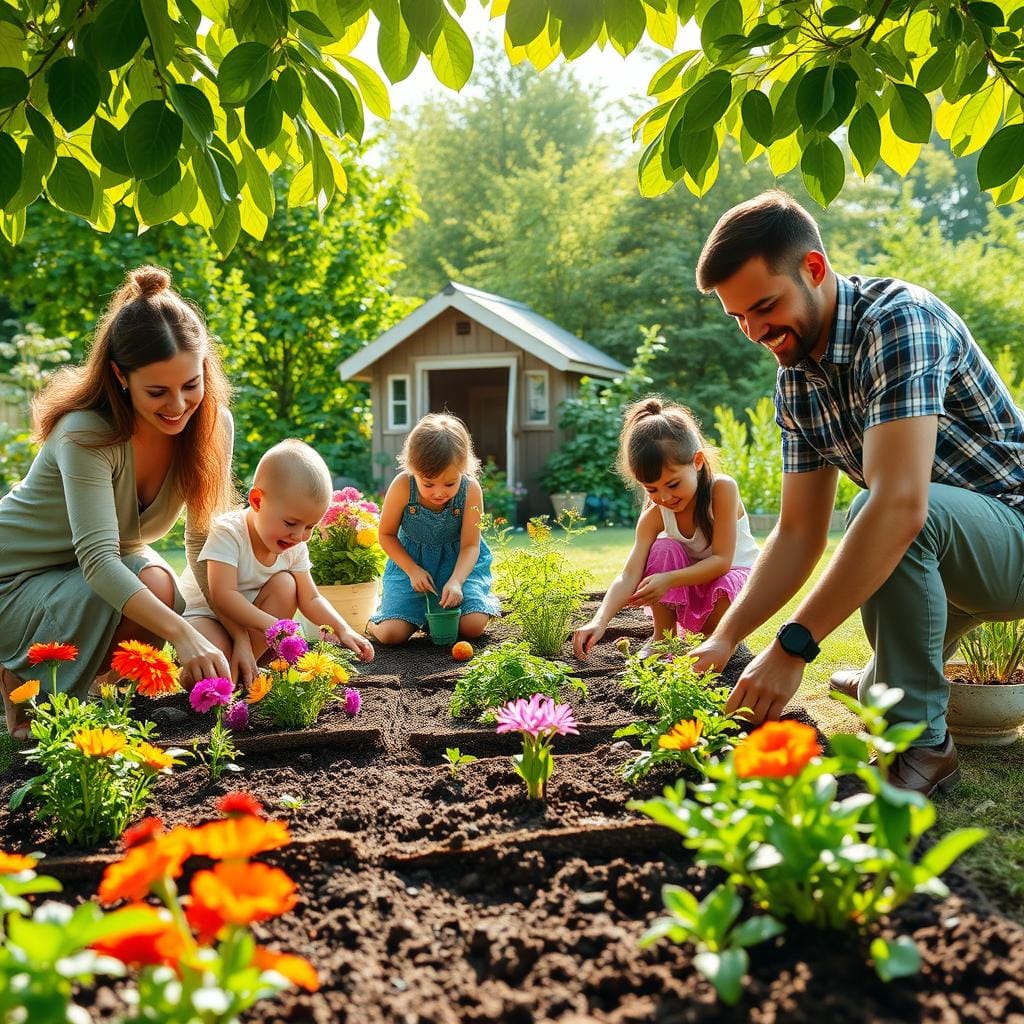 Famille jardinage