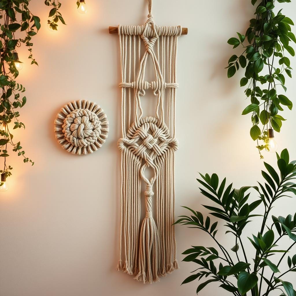 Décoration murale artisanale macramé