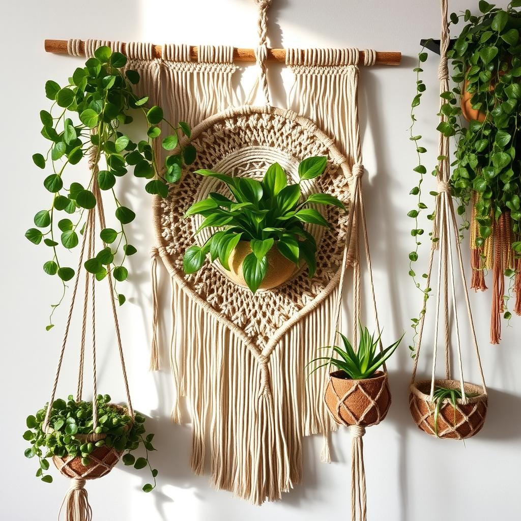 Décoration murale bohème avec plantes