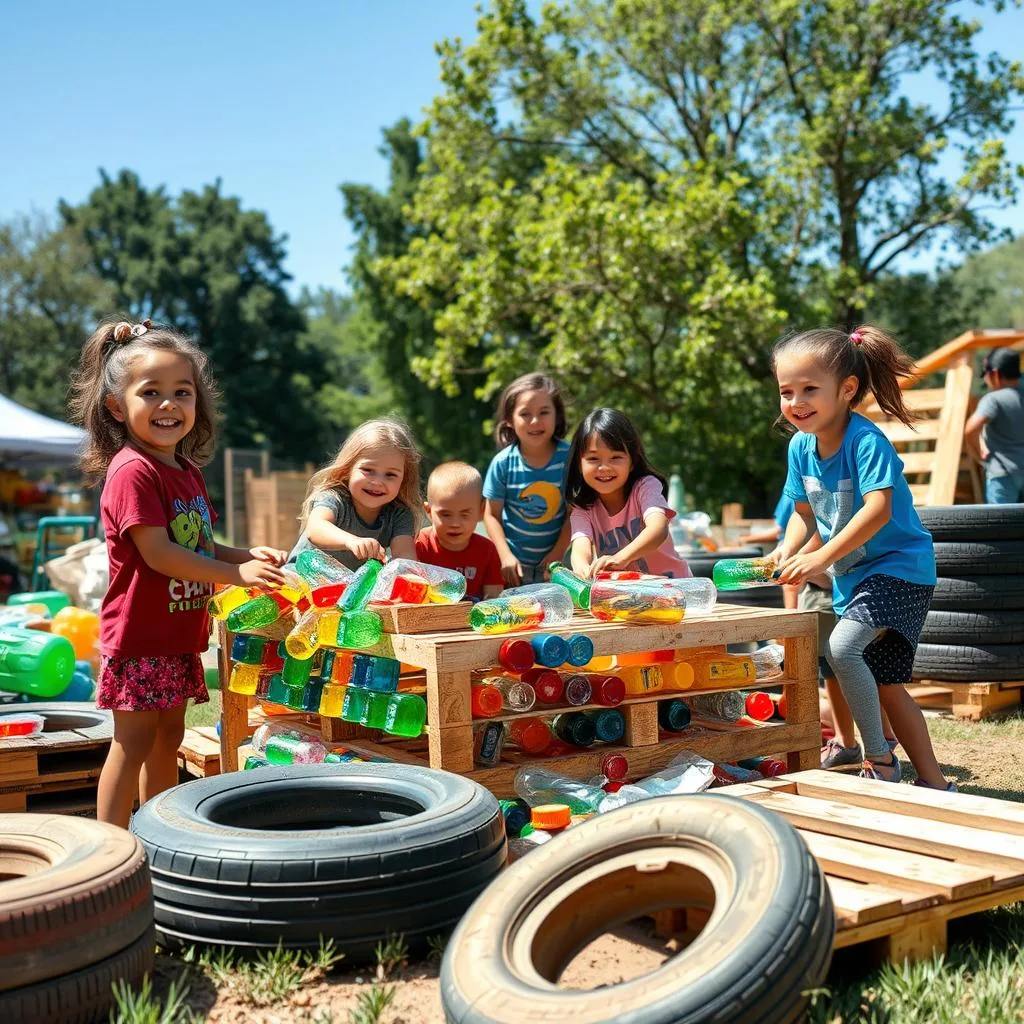 Enfants participant à la création d'une aire de jeux