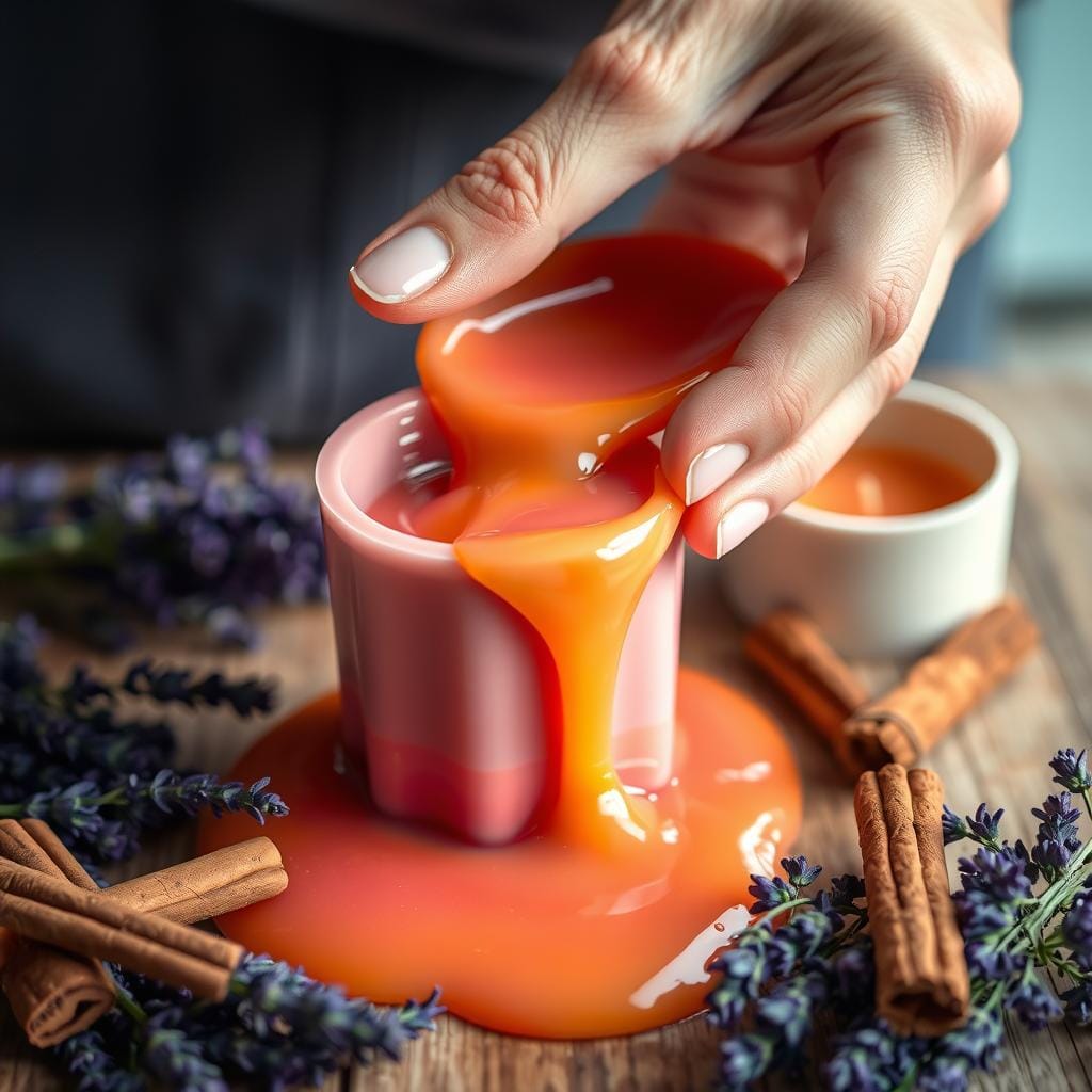 Technique de versage de cire végétale pour bougies parfumées